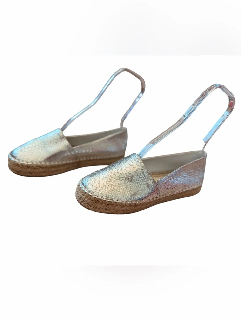 Jack Rogers Silver Palmer Snake-Print Metallic Espadrilles Women’s Sz 8.5